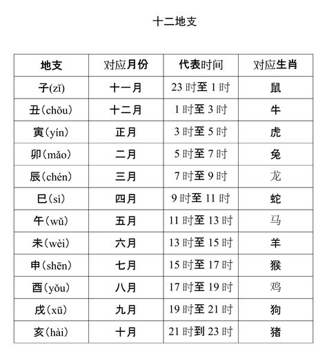 地支时间表